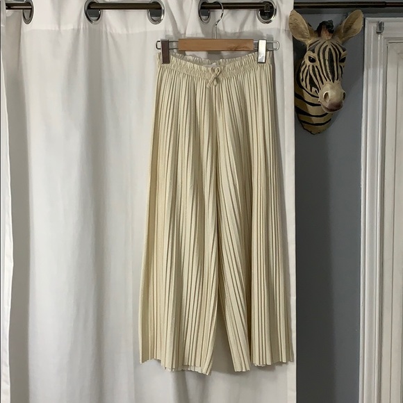 NWOT 💫 Zara Pleated Culottes w Beige Gold Sparkle - Picture 2 of 6